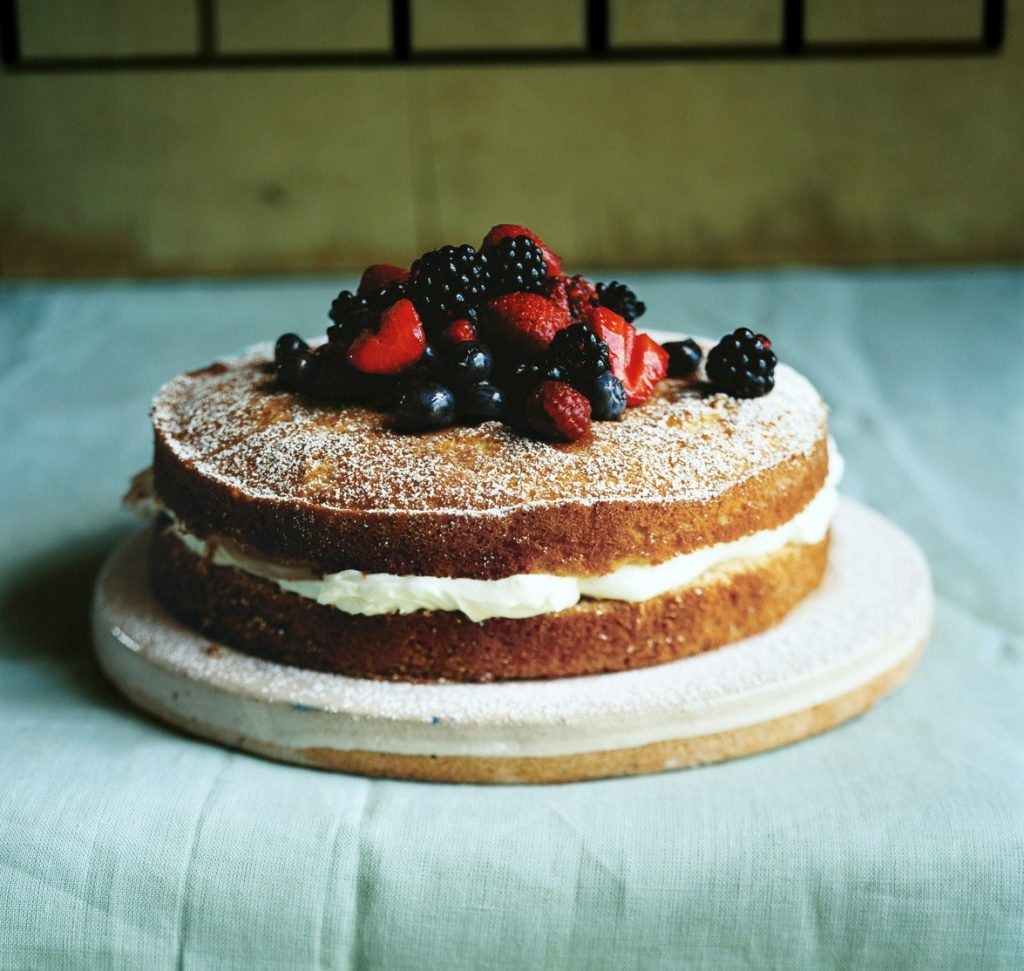 Mascarpone-Filled Cake with Sherried Berries